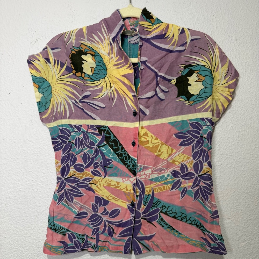 Vintage Fritzi Coastal‎ Floral Button Up Shirt Small Multicolor Womens Tropical